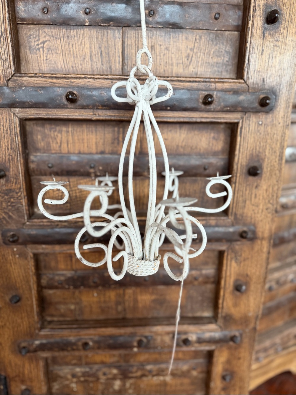 White Vintage-Style Metal Hanging Candle Chandelier - Picture 3 of 5